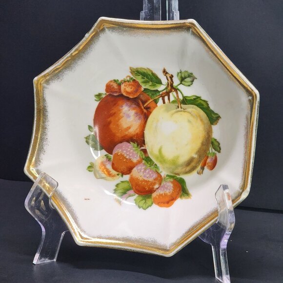 Vintage Trimont Ware Japan Porcelain Bowl Handpainted Fruit 7'' Gold Trim - Picture 3 of 9